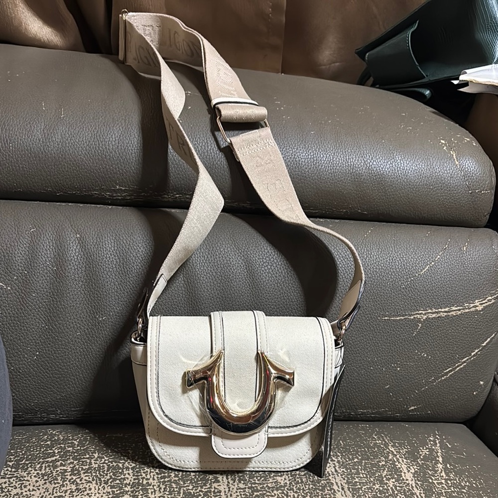 True Religion White denim mini horseshoe Bag